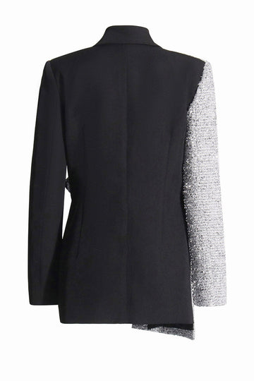 Silver Black Peak Lapel Slim Fit Kvinner Blazer